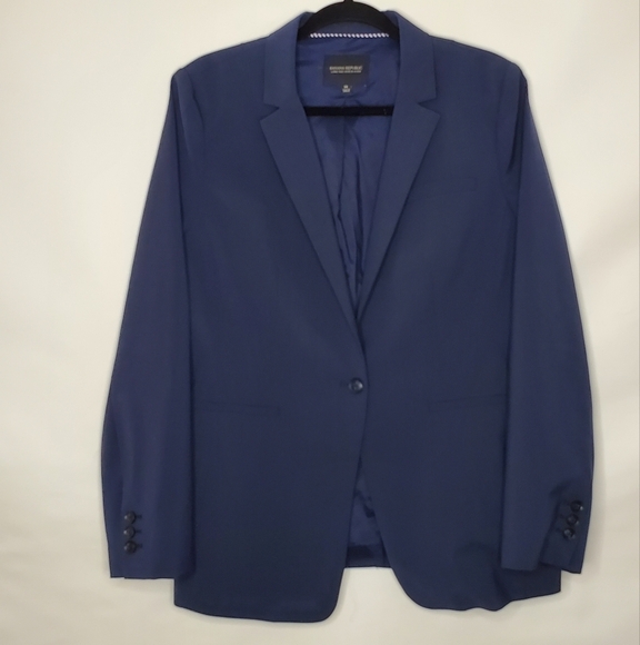 Banana Republic Long and Lean Blazer Size 14 Wool Blend Navy Blue Lined Jacket - Picture 11 of 12